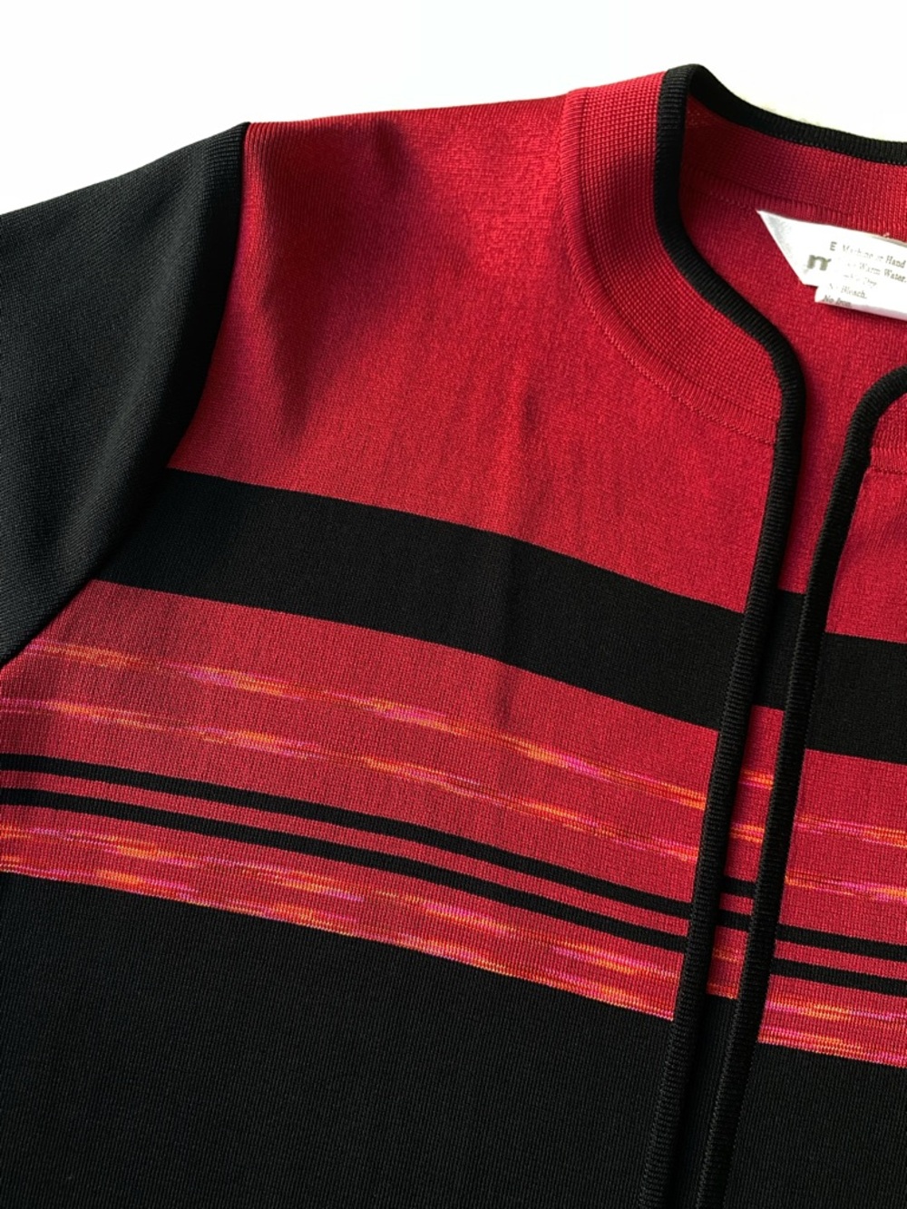 Misook Red & Black Striped Open Front Knit Cardigan Jacket - Size Small - Picture 9 of 9